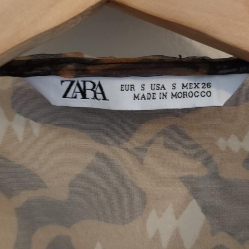 Zara Organza Semi Sheer Blouse Sz Small Bow Pirate Chiffon Wrap Going Out Earthy - Picture 4 of 7
